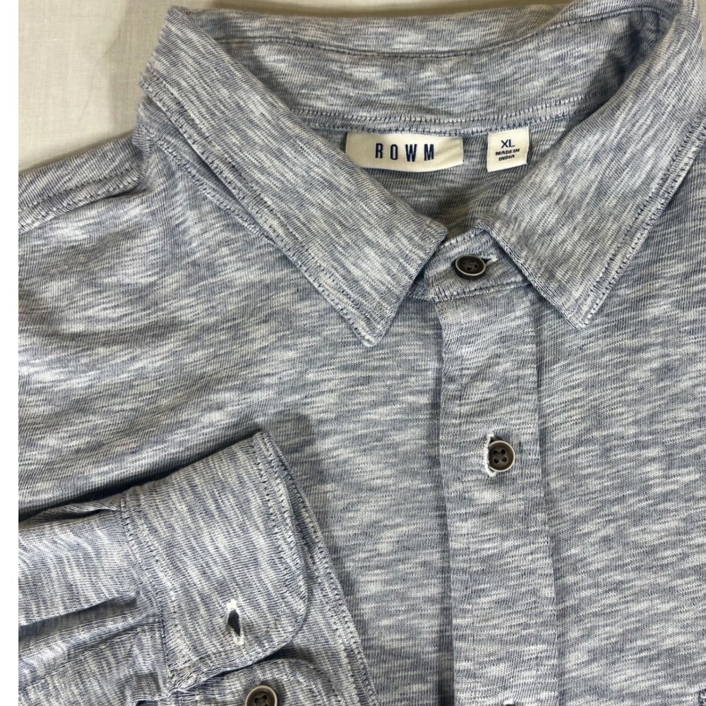 ROWM Mens XL Blue Space Dye Slub Knit Button Up Long Sleeve Shirt